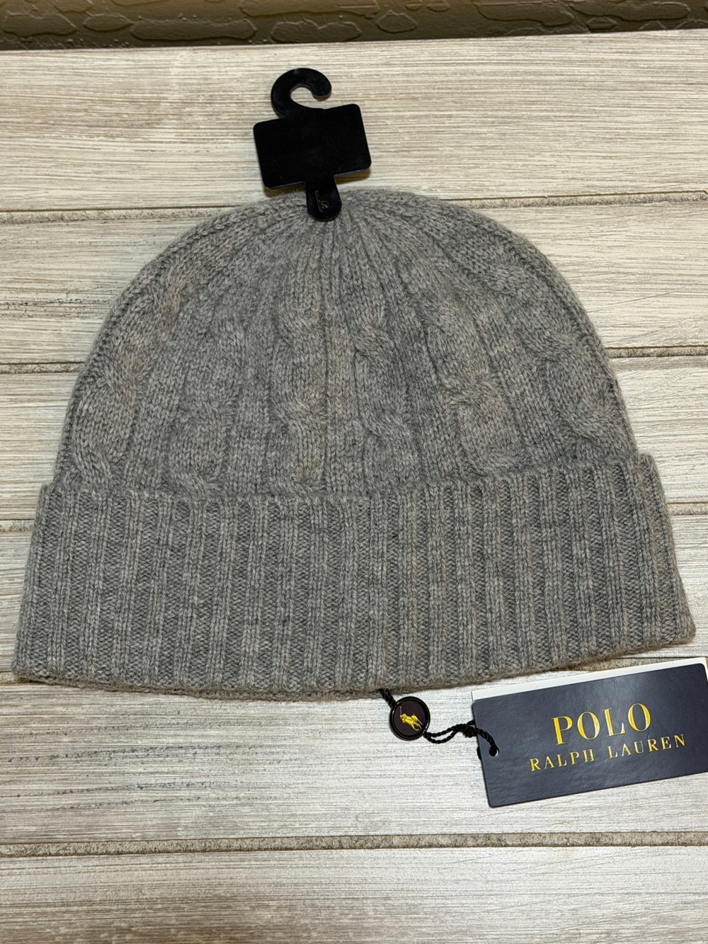 Polo Ralph Lauren Polo Bear Beanie Gray Cable Knit Hat NWT O/S Winter Preppy - Picture 5 of 7